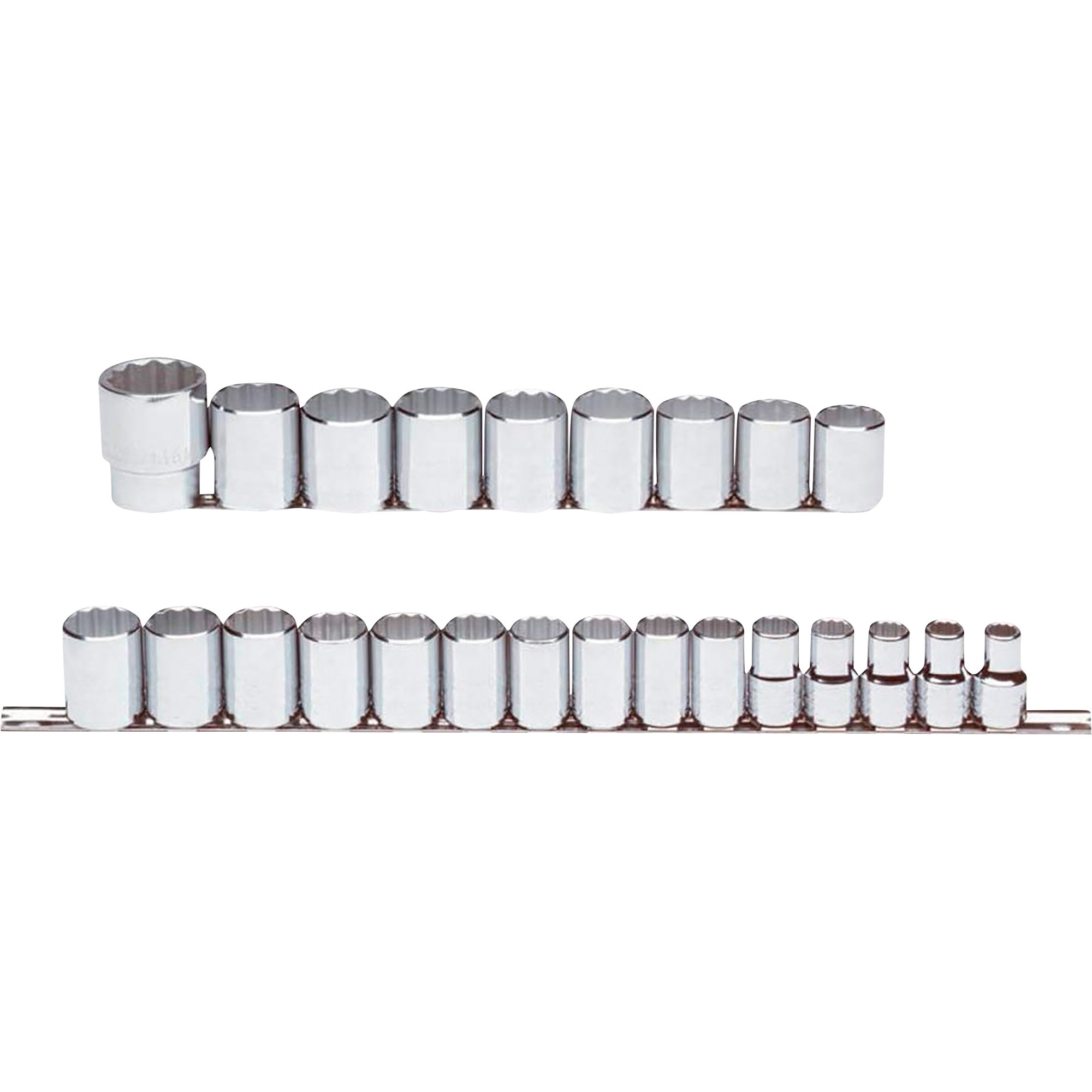 Proto 1/2in. Drive, 12 Point Socket Set with Bar and Clips, 24-Pc., MetricModel# J54211
